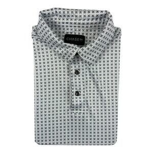 Chase 54 Mens White Gray Golf Tees Print Performance Polo Shirt Size M